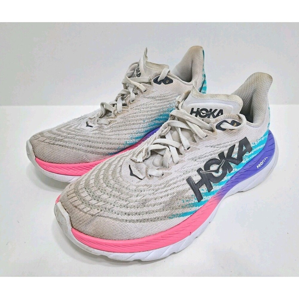 Hoka One Mach 5 Womens 7.5B Profly Shoes White Scuba Blue Running Athletic